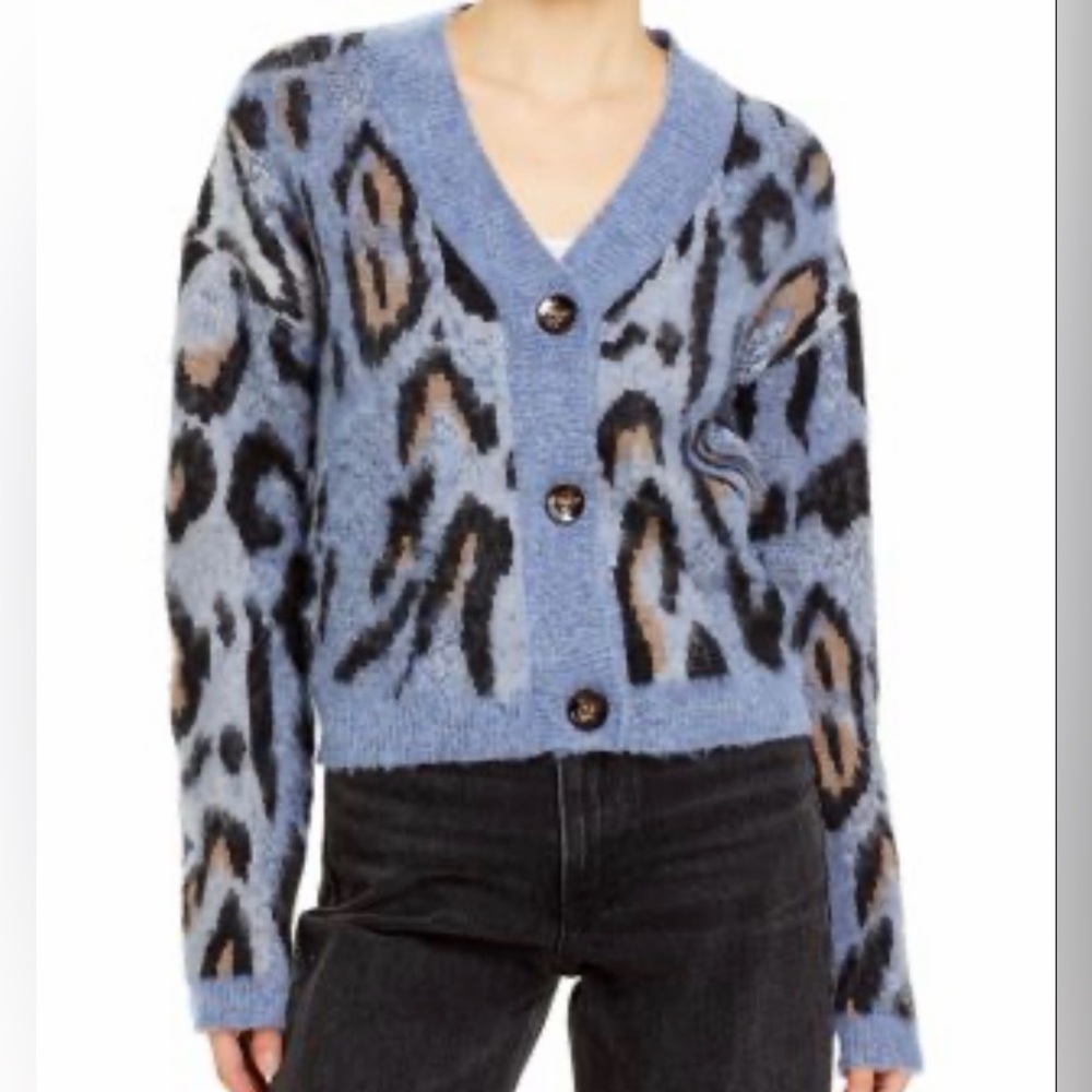 Aqua Bold leopard-jacquard cardigan Size Medium